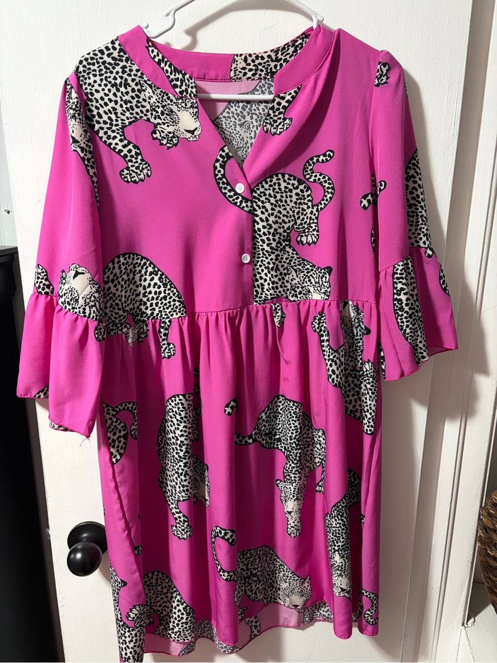 Bright Pink Leopard Print Girls' Dress Top